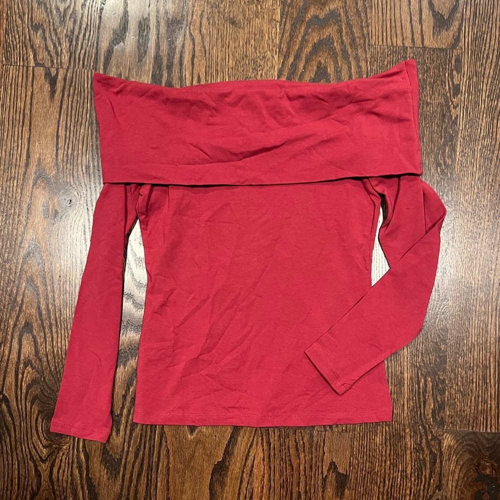 Abercrombie & Fitch Red Off-Shoulder Long Sleeve Bodysuit
